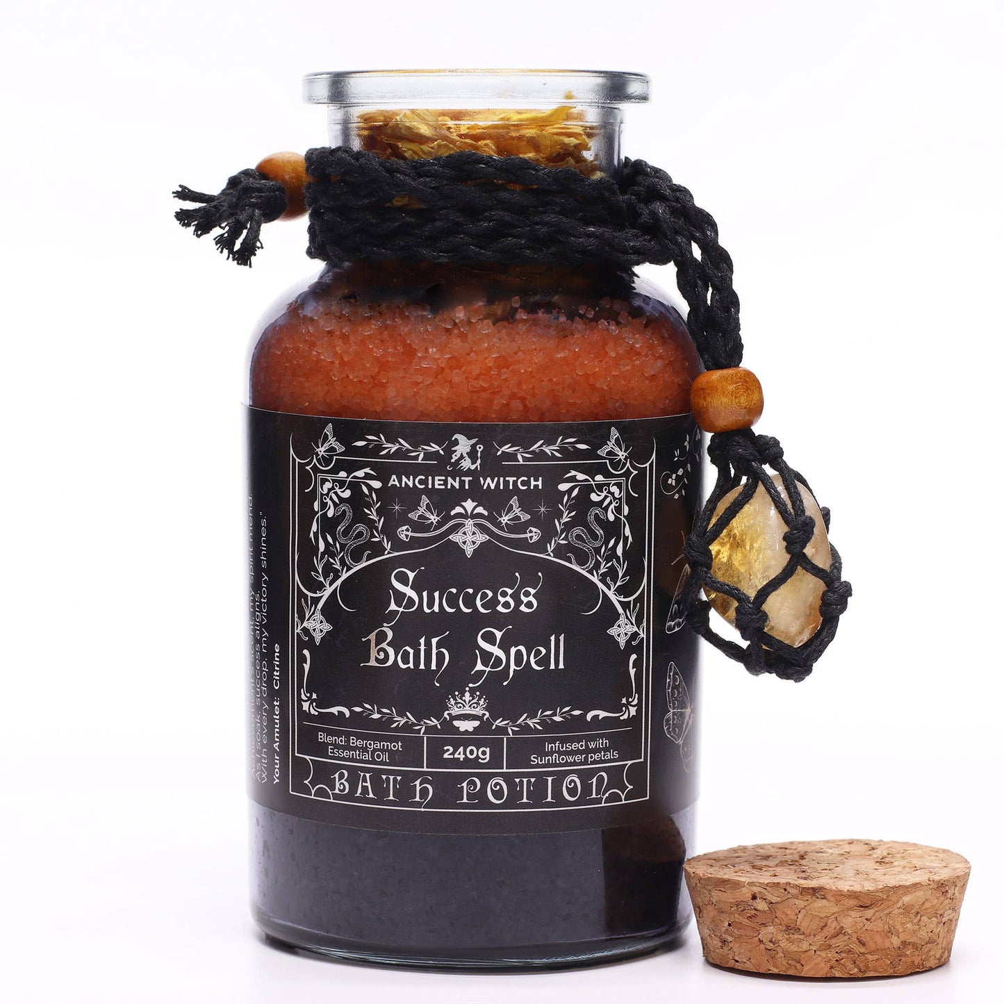 Ancient Witch Bath Spell Potion with Citrine Crystal Amulet - Success