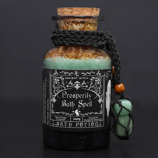 Ancient Witch Bath Spell Potion with Green Aventurine Crystal Amulet - Prosperity