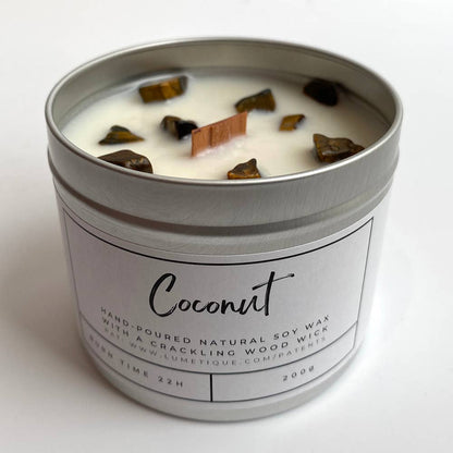 Aluminium Tin Candle: Coconut with Tiger's Eye