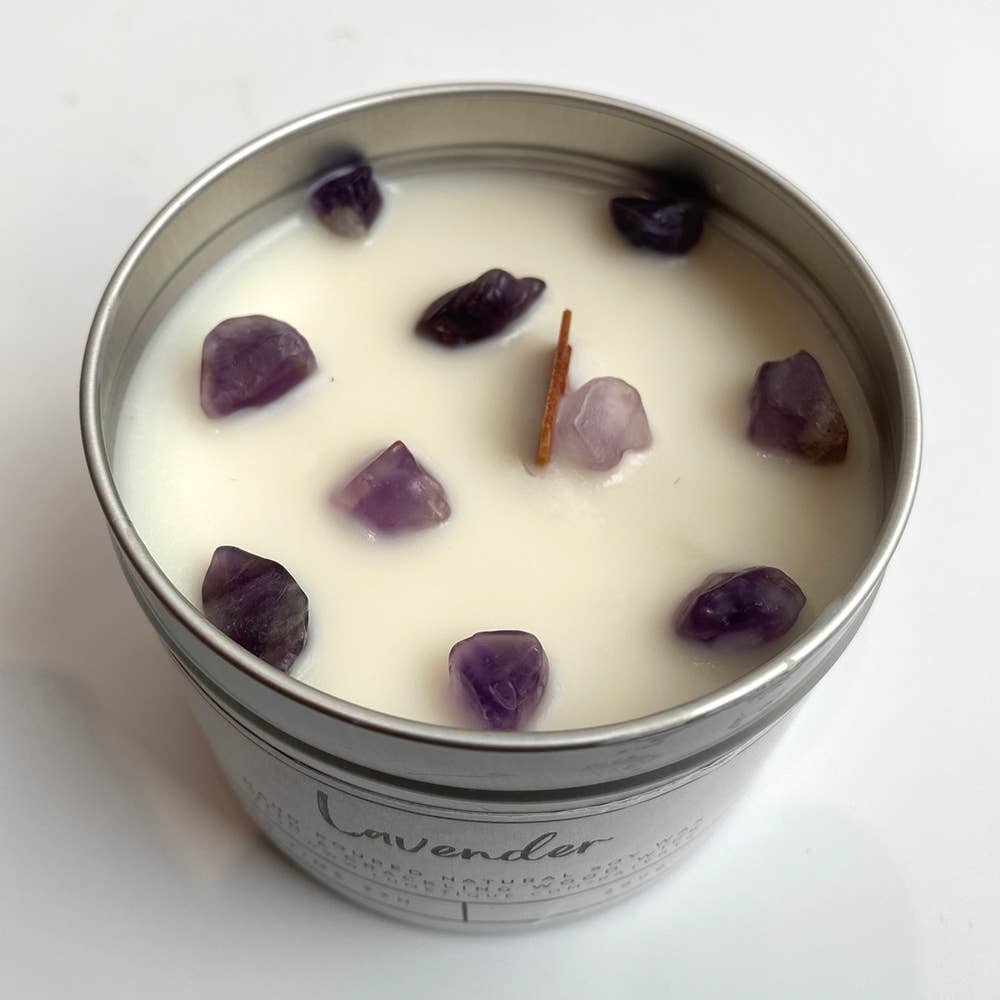 Aluminium Tin Candle: Lavender with Amethyst