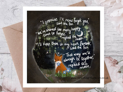 "Forget-Me-Not" Sympathy & Remembrance Card Fox Under The Mo: Naked (no cello wrapping)