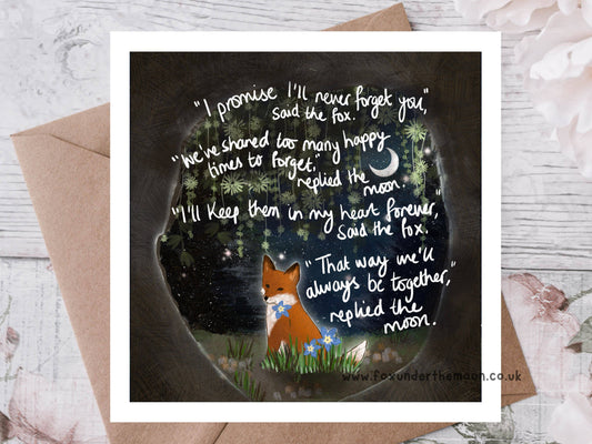 "Forget-Me-Not" Sympathy & Remembrance Card Fox Under The Mo: Naked (no cello wrapping)