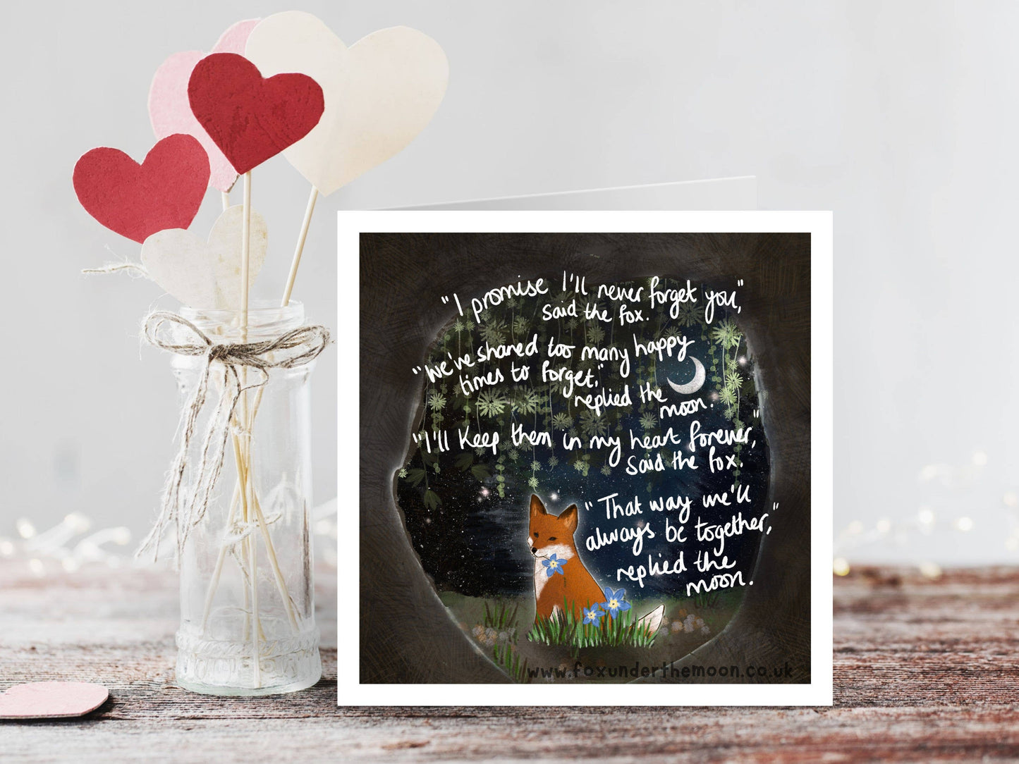"Forget-Me-Not" Sympathy & Remembrance Card Fox Under The Mo: Naked (no cello wrapping)