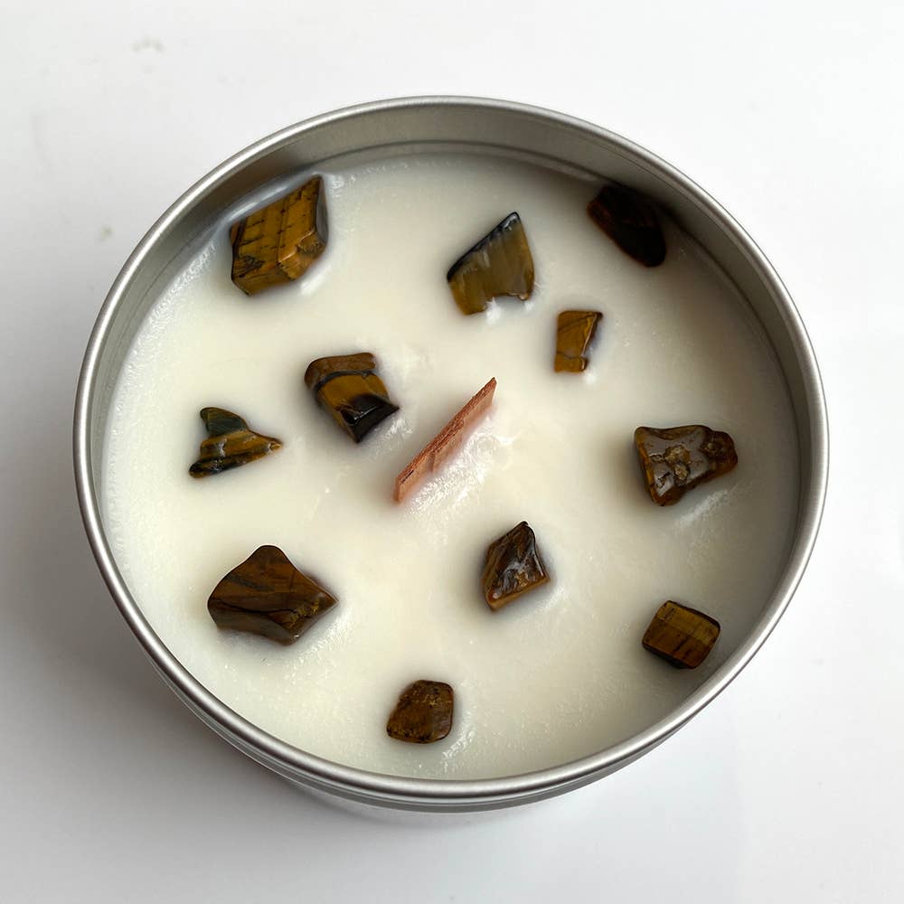 Aluminium Tin Candle: Coconut with Tiger's Eye