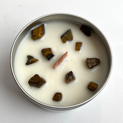 Aluminium Tin Candle: Coconut with Tiger's Eye