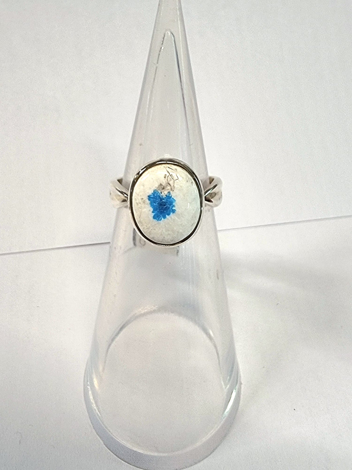 Polished Cavansite 925 Silver Ring Size N/O