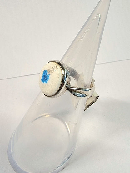 Polished Cavansite 925 Silver Ring Size N/O