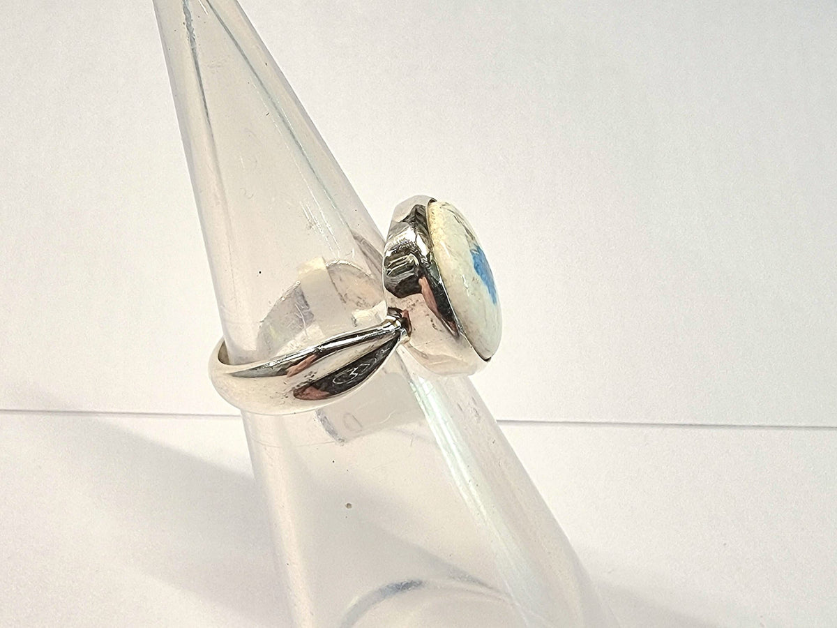 Polished Cavansite 925 Silver Ring Size N/O