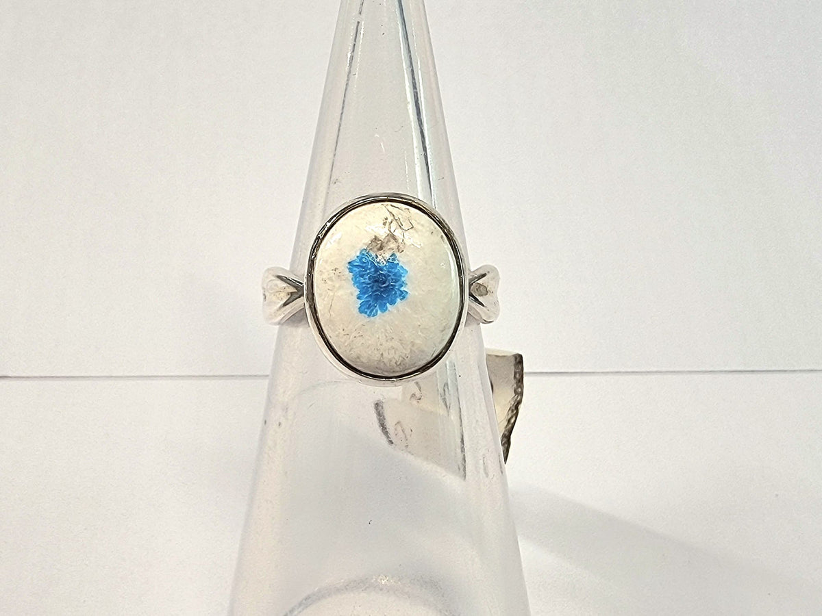 Polished Cavansite 925 Silver Ring Size N/O