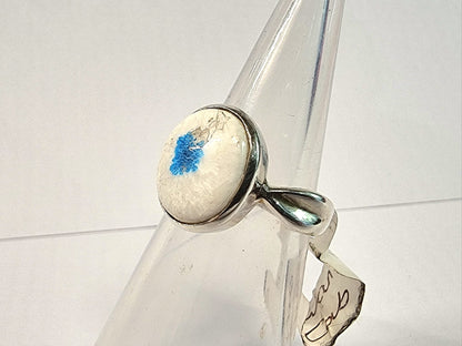 Polished Cavansite 925 Silver Ring Size N/O