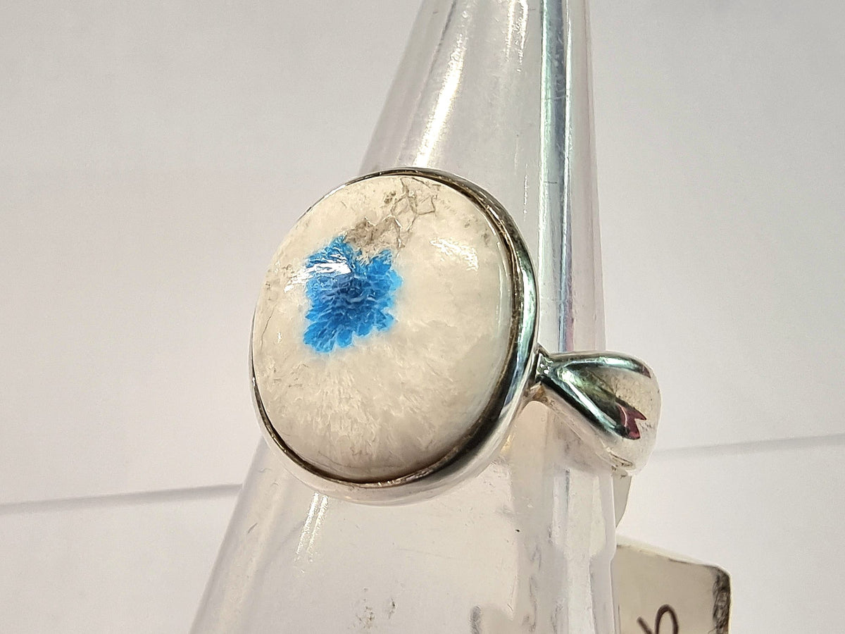 Polished Cavansite 925 Silver Ring Size N/O