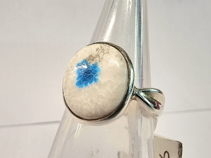 Polished Cavansite 925 Silver Ring Size N/O