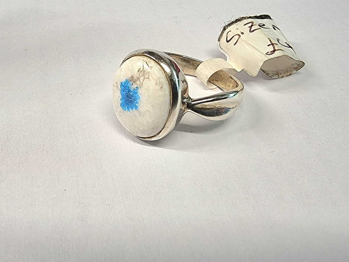 Polished Cavansite 925 Silver Ring Size N/O