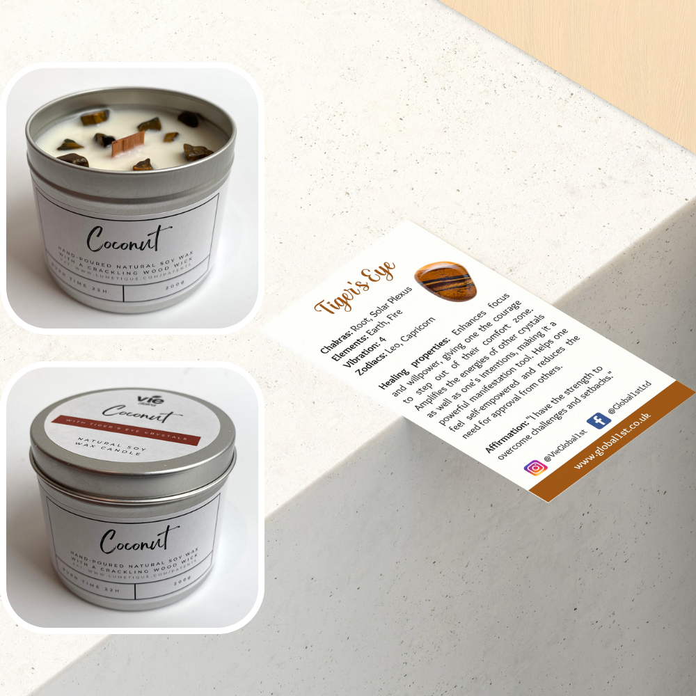 Aluminium Tin Candle: Coconut with Tiger's Eye