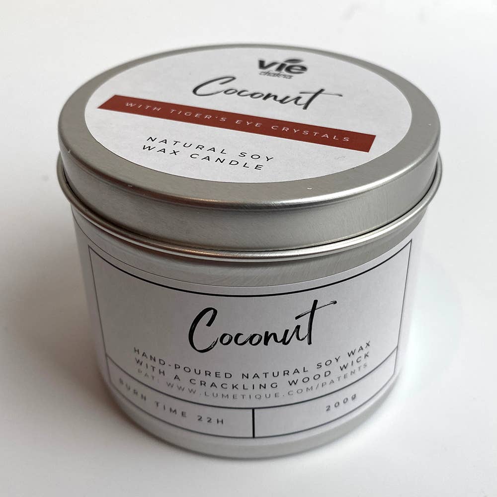 Aluminium Tin Candle: Coconut with Tiger's Eye