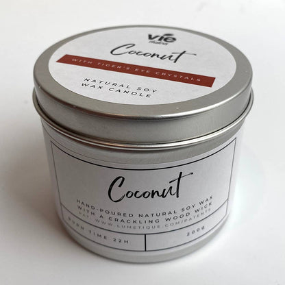 Aluminium Tin Candle: Coconut with Tiger's Eye